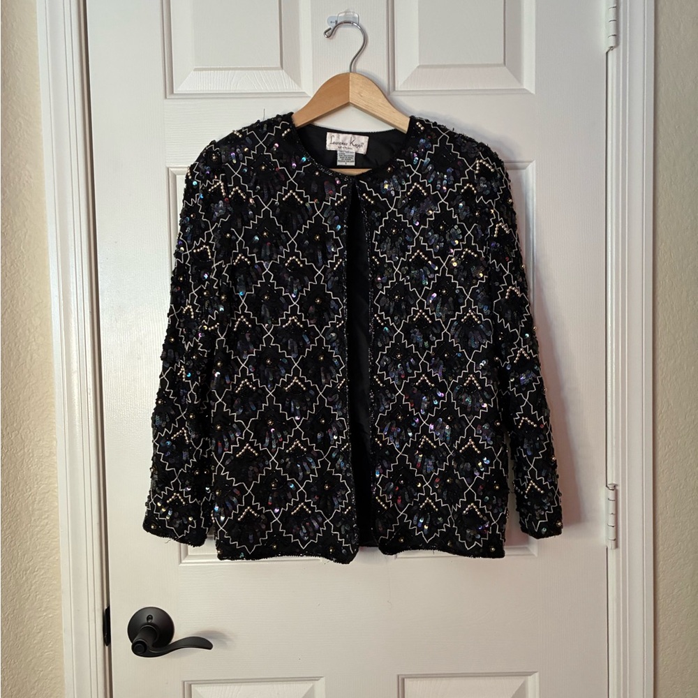Laurence Kazar Black and Silver Sequin Jacket
